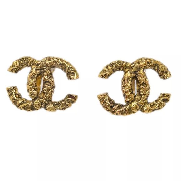 Chanel CC Earrings Clip-On Gold 93A - Picture 1 of 4